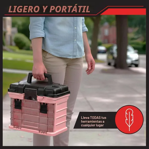 Miniatura 5 de Caja de herramientas Stalwart línea que cuenta con estantes, para piezas y artesanías, con 4 organizadores Rosa