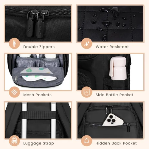 Miniatura 4 de LOVEVOOK Mochila para Pañales de Gran Capacidad con Cambiador Portátil, Mochila de Viaje Multifunción para Bebé Negro