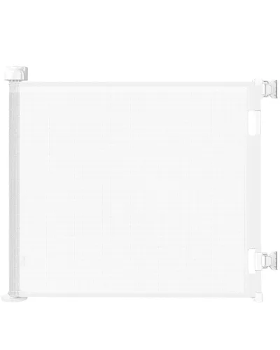 Puerta retráctil para bebés para escaleras y puertas, 55 pulgadas de ancho x 33.6 pulgadas de alto, puerta de malla para perros de fácil instalación