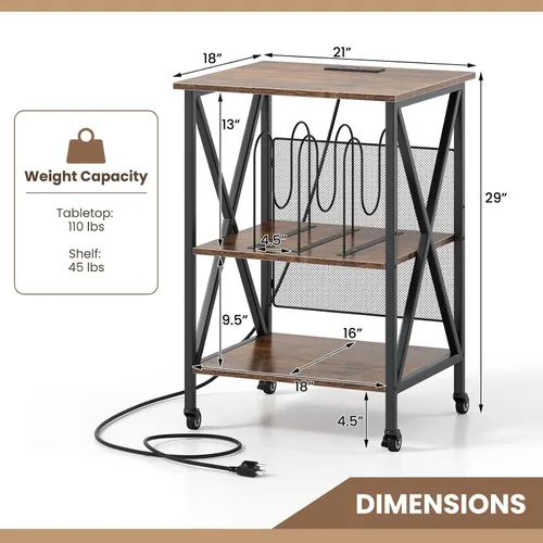 Miniatura 3 de Giantex Soporte para tocadiscos con estación de carga, soporte para tocadiscos con almacenamiento de discos y 4 ruedas rodantes, mesa