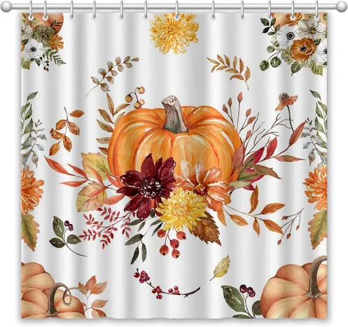Miniatura 3 de APROPHIC Juego de cortina de ducha de calabaza bohemia para decoración de baño, cosecha de otoño, flores de Acción de Gracias, granja, bohemio