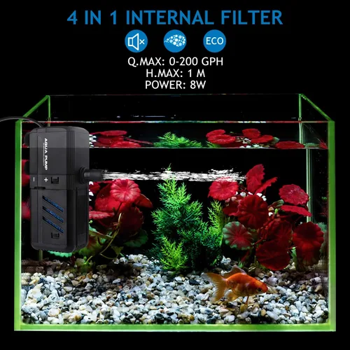 Miniatura 4 de Filtro interno sumergible para acuario de 6 W, filtro ajustable para pecera con bomba de agua de 132 GPH para peceras de 1 a 10 galones