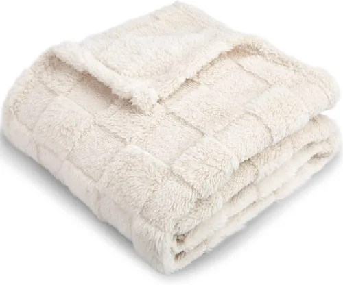 HOMRITAR Manta de Bebé de Forro Polar 3D a Cuadros para Niñas y Niños, Cuadrícula de Tablero de Ajedrez Más Cálida, Comodidad, Reversible, Peluda,