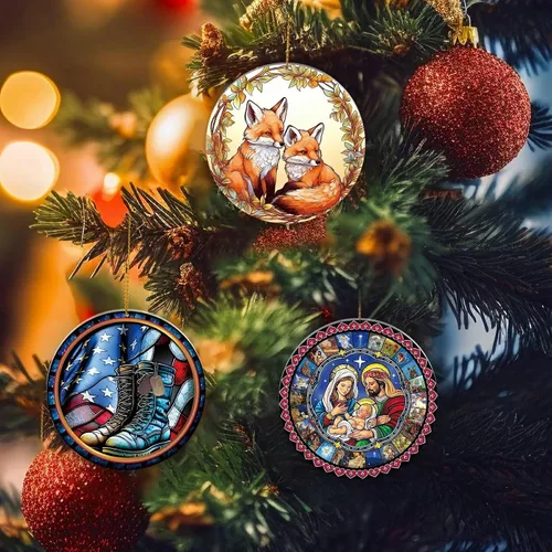 Miniatura 4 de Adorno de Navidad de zorro, árbol de Navidad de la familia de zorros, adornos de zorros de Navidad 2025, decoraciones colgantes de árbol, regalos