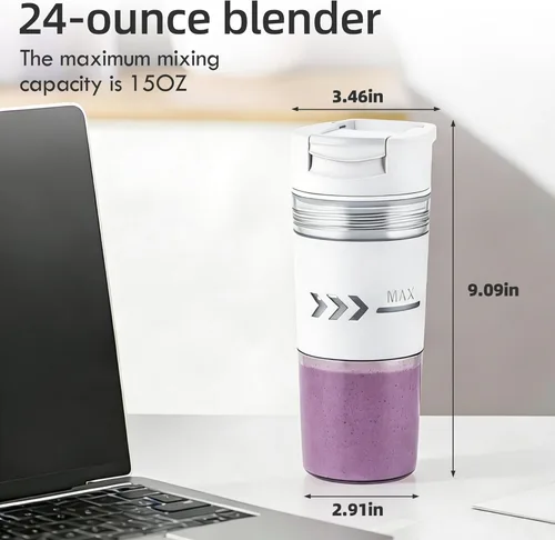 Miniatura 7 de Licuadora portátil, inalámbrica, licuadora personal de 24 onzas para batidos y batidos, sin BPA, recargable USB-C, piezas aptas para lavavajillas