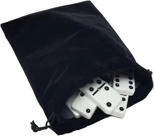 Marion Dominó Doble Seis 6 Azulejos Blancos Jumbo Tamaño de Torneo Profesional con Giradores en Elegante Bolsa de Terciopelo Negro