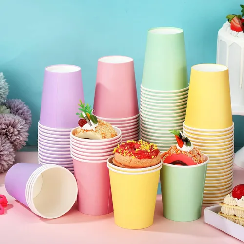 Miniatura 9 de Funtery 100 vasos de papel pastel de 9 onzas, tazas de color chocolate caliente pastel, suministros para fiestas familiares, botella desechable