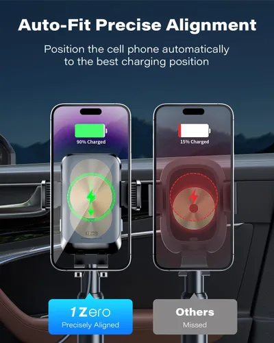 Miniatura 3 de 1Zero Cargador inalámbrico de auto con sujeción automática, soporte de teléfono resistente de 15 W, carga rápida para iPhone 16 15 Pro Max Plus 14