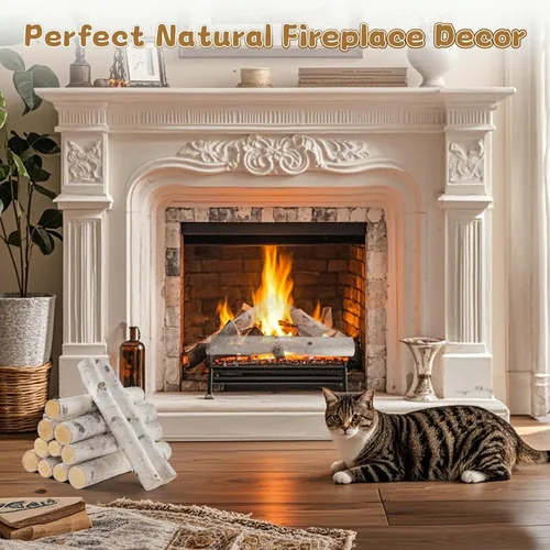 Miniatura 4 de Paquete de 12 troncos de abedul para decoración de chimenea, ramas de madera de abedul decorativas naturales