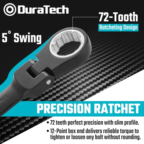 Miniatura 3 de DURATECH Stubby - Juego de llaves combinadas de trinquete de cabeza flexible, SAE, 8 piezas, 5/16" a 3/4", acero CR-V, revestimiento electroforético