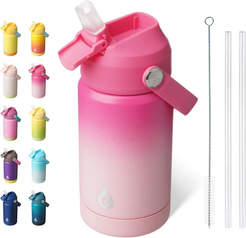 Miniatura 16 de BJPKPK - Botella de agua aislada con tapa de popote, 532 ml Botellas termo con boquilla suave, asa flexible y base antideslizante, libre de BPA, a