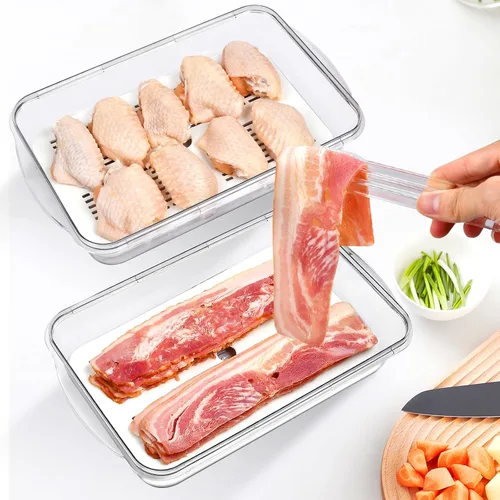 Miniatura 7 de Recipiente de tocino para refrigerador, hermético de plástico grueso y con tapas para refrigerador, organizador de almacenamiento de alimentos