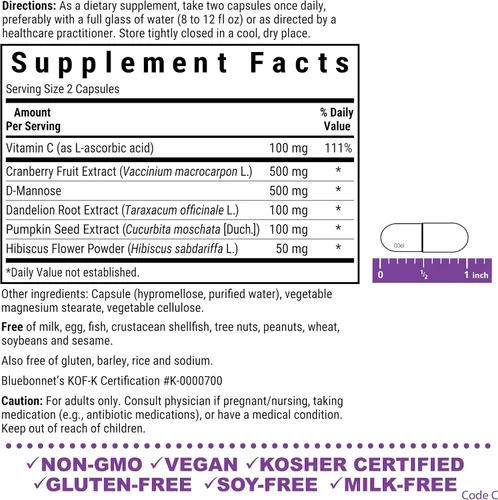 Miniatura 2 de Bluebonnet Nutrition Apoyo al tracto urinario, limpieza y enjuague*, sin soja, sin gluten, certificado Kosher, sin OMG, sin lácteos, vegano, 60