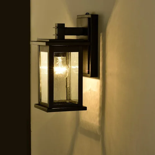 Miniatura 5 de MICSIU Lámpara de pared exterior con sensor de anochecer a amanecer, aplique de pared exterior negro texturizado con vidrio transparente