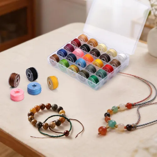 Miniatura 5 de Juego de hilos de cera de 25 colores, cuerda encerada para manualidades para fabricación de joyas, hilo de bobina de 0.018 in con aguja de cuentas