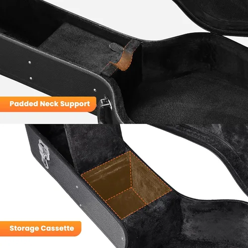Miniatura 7 de ZeHuoGe Estuche de carcasa dura de madera con cerradura para guitarra acústica Dreadnought de 41" con superficie PU (para guitarra acústica)