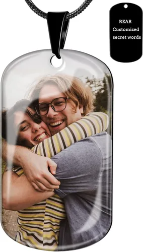 Bivei Collar con etiqueta de perro, collar grabado con foto personalizada para hombres, collar con etiqueta de perro militar con imagen personalizada