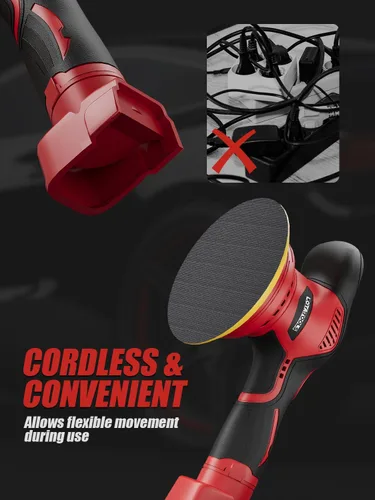 Miniatura 5 de Pulidora inalámbrica para automóvil para detallado compatible con batería milwaukee de 18V, pulidoras eléctricas y búferes hasta 5500 rpm, búfer Rojo