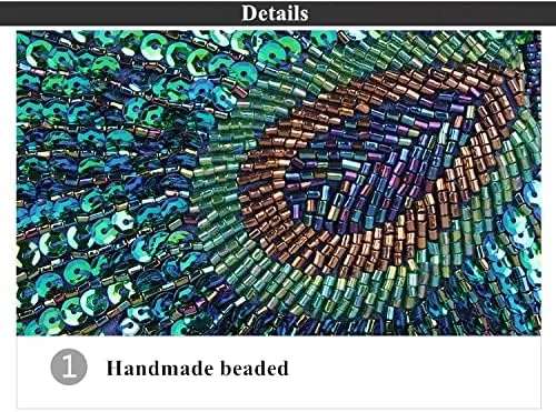 Miniatura 5 de Bolso de mano de noche de pavo real para mujer, con lentejuelas, con cuentas, cierre de beso, para cóctel, boda, fiesta de graduación