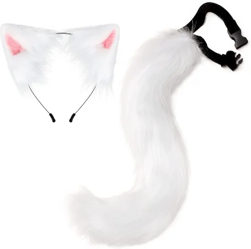 Miniatura 11 de Diadema de orejas de gato, juego de cola de zorro de lobo, hecho a mano, disfraz de animal para cosplay, tocado de piel sintética, accesorios