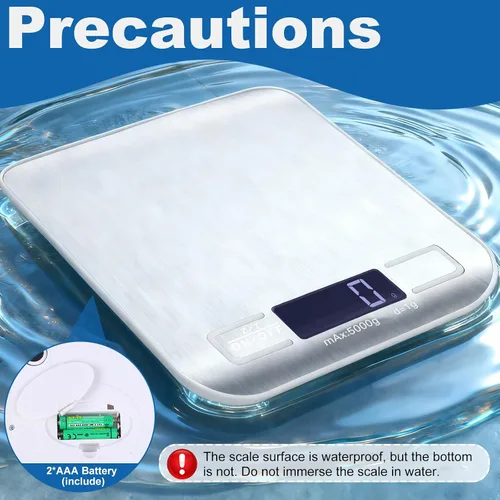 Miniatura 6 de Báscula digital de cocina con precisión de 0.04 oz, capacidad de 11 lb/22 libras y LCD retroiluminado, escala de tara de acero inoxidable