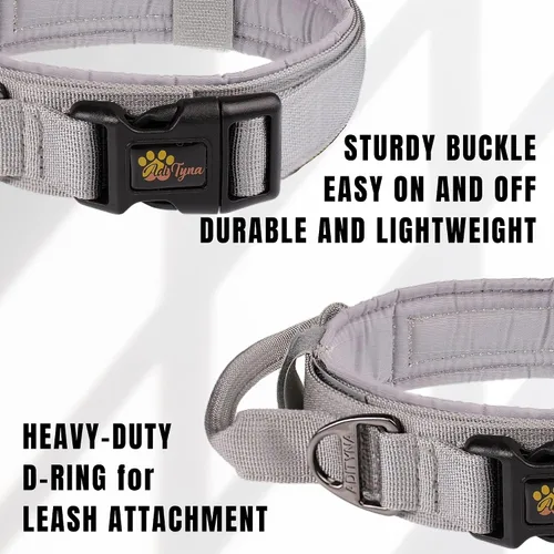 Miniatura 3 de ADITYNA Collar táctico para perros grandes, acolchado suave, resistente, servicio, ajustable, militar K9 con asa para entrenamiento y caminar Gris