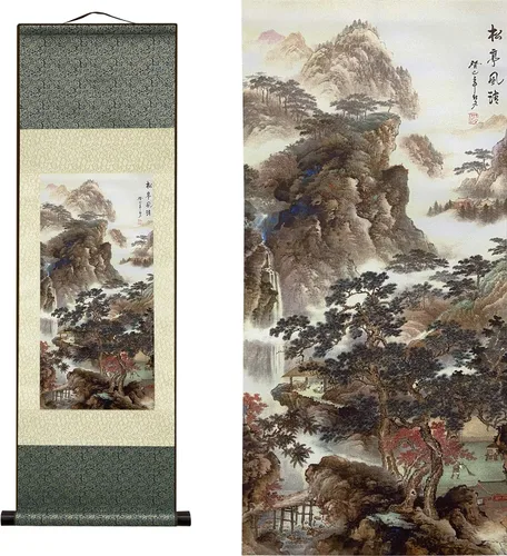 Miniatura 30 de AtfArt Decoración asiática de pared, hermosa pintura de pergamino de seda, 4 flores de hombre justo, orquídea ciruela, bambú, crisantemo, decoración