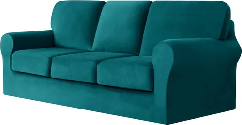 Miniatura 92 de UNBBRRL Fundas de sofá de 3 piezas para sofá, funda de terciopelo elástico para sillón con 1 funda de cojín de asiento y 1 funda de respaldo