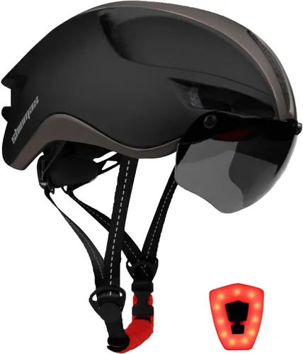 Miniatura 8 de Shinmax Casco de bicicleta para adultos, casco de bicicleta con gafas magnéticas extraíbles y luz LED recargable por USB, casco de bicicleta