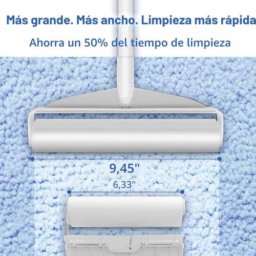 Miniatura 4 de Rodillos de pelusa grandes para alfombras, rodillos adhesivos para piso DELOMO de 9.45 pulgadas con 3 mangos extensibles, trapeador adhesivo