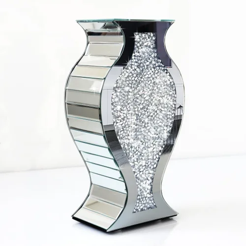 Miniatura 6 de ALLARTONLY Jarrón de Espejo con Diamante Triturado de Cristal Plateado Impresionante Florero Decorativo de Lujo para Decoración del Hogar. No Puede