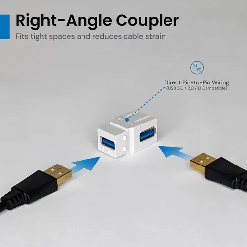 Miniatura 3 de ICC Acoplador modular USB 3.0 de 90 grados en blanco para estilo HD