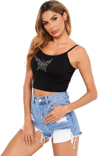 Miniatura 3 de Verdusa Camiseta sin mangas Y2K con cuello redondo y diamantes de imitación para mujer