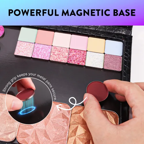 Miniatura 4 de Paleta de maquillaje magnética vacía grande con soporte plegable (capacidad para 60 sartenes estándar) – Estuche organizador profesional de sombra