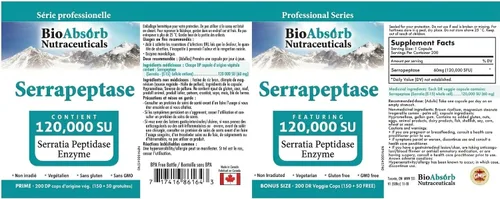 Miniatura 8 de Bio Absorb Serrapeptasa Enzima, alta potencia 120000 unidades (SPU), suministro de 200 días, cápsulas vegetarianas de liberación retardada (DRcaps)