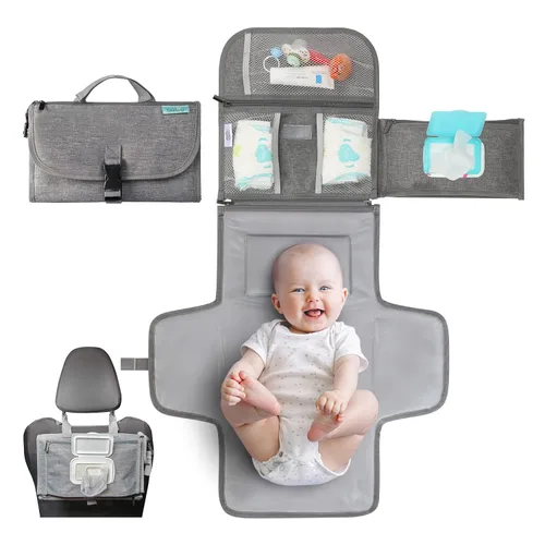 Miniatura 8 de Kopi Baby Cambiador de pañales portátil, bolsa de viaje para cambiador de pañales para bebé con bolsillo para toallitas, cambiador portátil