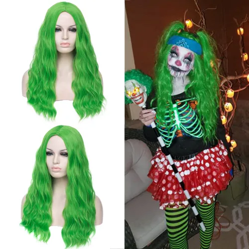 Miniatura 15 de Peluca ondulada azul de 24 pulgadas de largo para mujer, pelucas de fibra resistentes al calor, para Halloween, cosplay, fiesta diaria + gorra (azul)