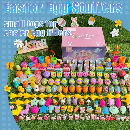 Miniatura 5 de SQZUWIT 200 piezas de rellenos de huevos de Pascua, rellenos de cestas esenciales, juguetes pequeños de miny, surtido a granel, regalo para niños