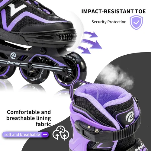 Miniatura 4 de Ruthfot Patines en línea ajustables para niños y niñas con ruedas de luz completa, patines para exteriores para niños y mujeres B Púrpura claro