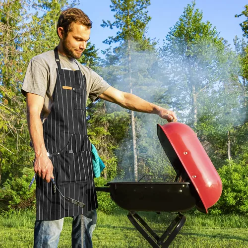 Miniatura 9 de Chef Pomodoro Delantal de chef para hombre y mujer, delantal de cocina con bolsillos y correas ajustables para el cuello, delantal de cocina 100%
