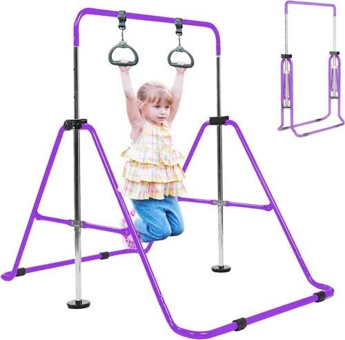 Miniatura 7 de Gymanstics - Barras para el hogar con anillos para niños y niñas, juego de regalo de entrenamiento de gimnasia, barra de entrenamiento plegable