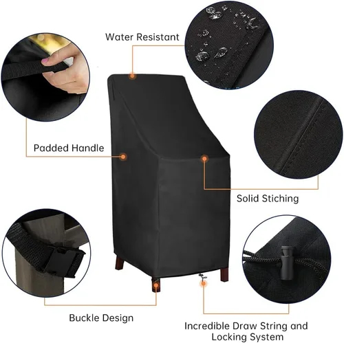 Miniatura 4 de Fundas apilables para sillas de patio, fundas para sillas de exterior con respaldo alto, 600D, resistentes al agua, fundas para muebles de jardín