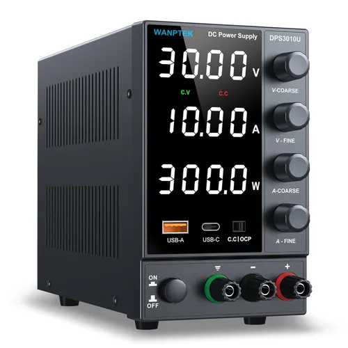 Miniatura 8 de Fuente de alimentación CC variable 0-30V 0-10A, fuentes de alimentación de banco reguladas de conmutación ajustable con codificador grueso y perilla