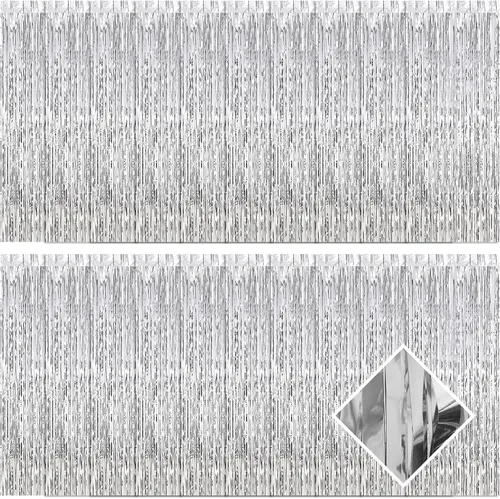 Miniatura 9 de Paquete de 20 cortinas de flecos de aluminio negro de 3.2 x 9.8 pies, cortinas de papel de aluminio negro, cortinas de oropel metálico, cortinas