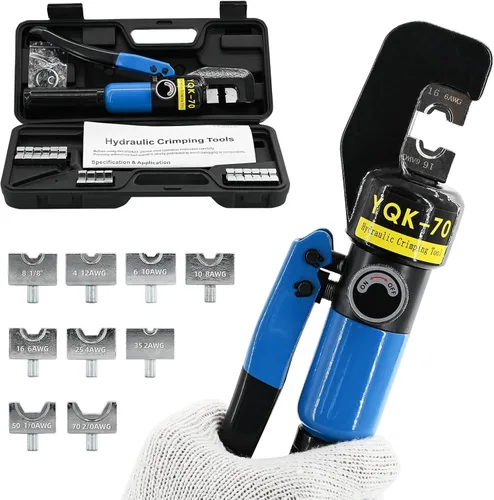 Herramienta de Crimpado Hidráulico de 10 Toneladas - Kit de Crimpado de Cables de Batería y Terminales de 12 AWG a 2/0 AWG con 9 Pares de Troqueles,