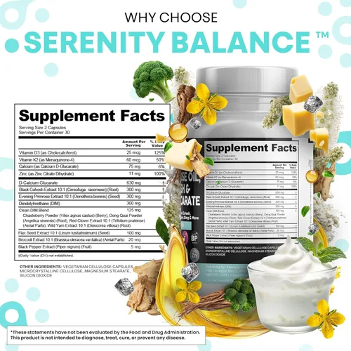 Miniatura 5 de Clean Nutraceuticals DIM Evening Primrose Black Cohosh Calcio D-Glucarato Sulforafano Extracto de semilla de lino – Vitaminas de apoyo hormonal