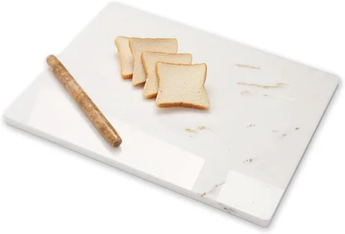 Miniatura 12 de Diflart Tabla de cortar de piedra de mármol natural para cocina, 16x16 pulgadas, negra, tabla de mármol grande para repostería con pies
