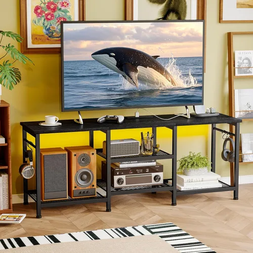 Miniatura 7 de YGEOMER Soporte de TV para sala de estar, centro de entretenimiento para televisores de 55 pulgadas, consola multimedia, mesa de televisión