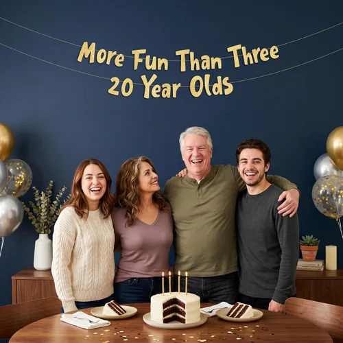 Miniatura 5 de Cartel dorado con purpurina preencordada con texto en inglés «More Fun Than Three 20 Years», decoraciones de 60 cumpleaños y aniversario