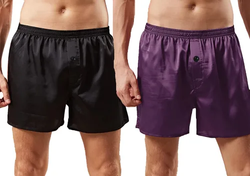 Calzoncillos tipo bóxer de satén para hombre, ropa interior para dormir, pantalones cortos de pijama de seda, ropa interior